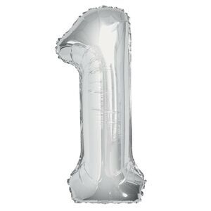 NUMBER 1 one Silver Foil 16" Balloon Party Birthday Date NWT